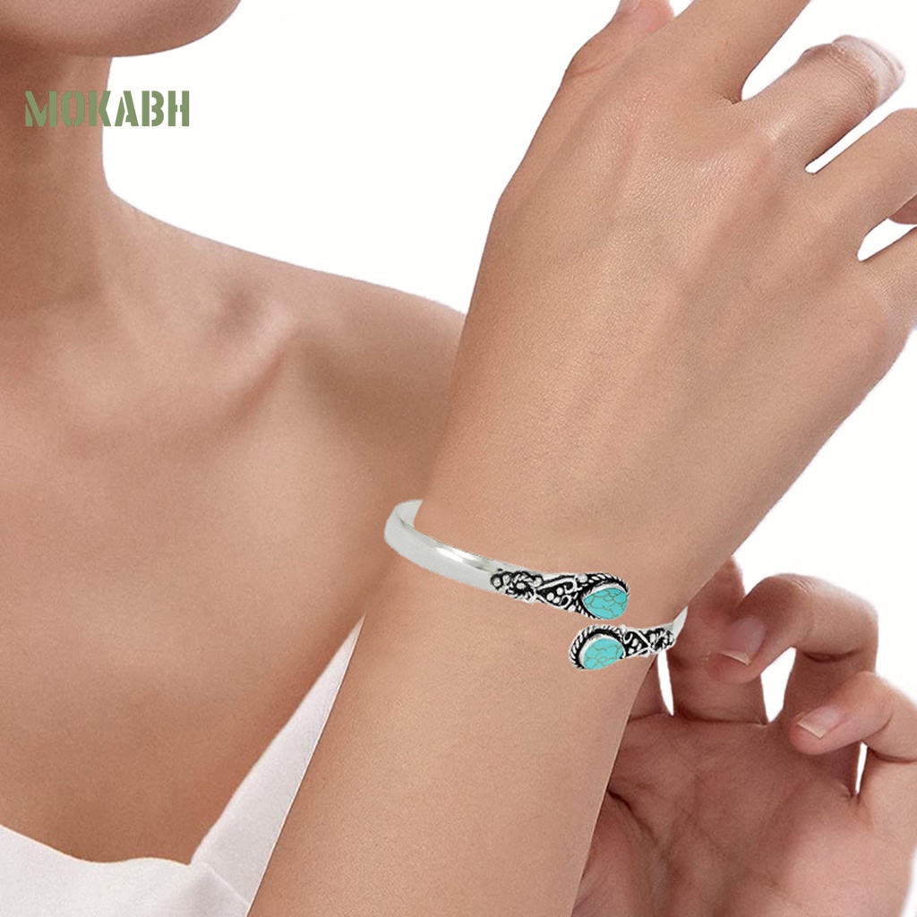 [Mới] Vòng Đeo Tay Dạng Hở Đính Đá Ngọc Lam Giả Hình Giọt Nước Thủ Công Có Thể Điều Chỉnh Trang Sức Cá Tính