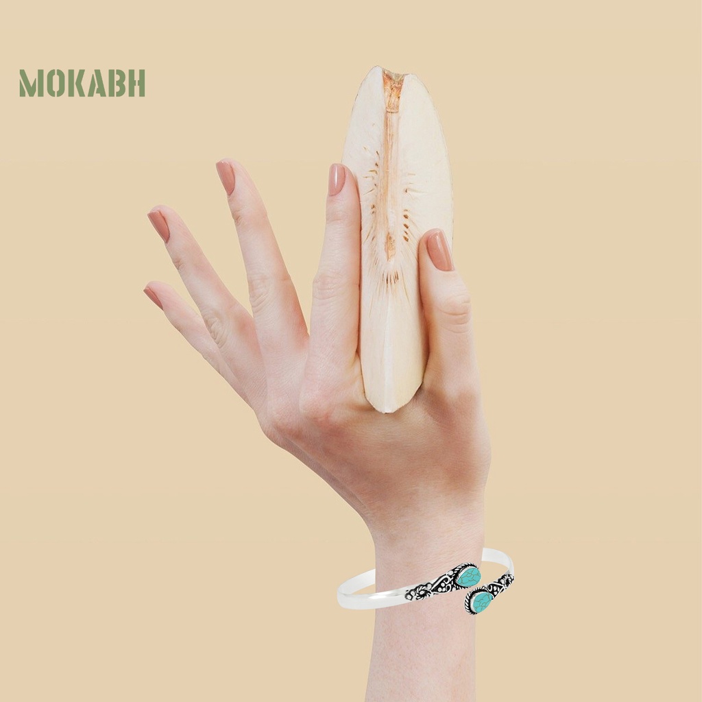 [Mới] Vòng Đeo Tay Dạng Hở Đính Đá Ngọc Lam Giả Hình Giọt Nước Thủ Công Có Thể Điều Chỉnh Trang Sức Cá Tính