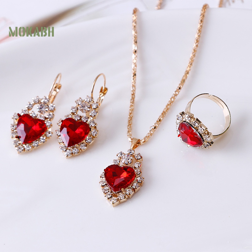 Vòng cổ / Bông Tai / Nhẫn Hình Trái Tim Đính Đá Lấp Lánh Thời Trang Cho Nữ