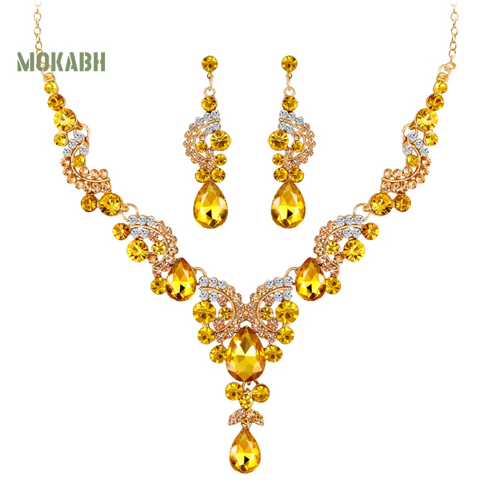 Bộ Vòng cổ + Bông Tai HìNh GiọT NướC ĐíNh Đá Sang TrọNg