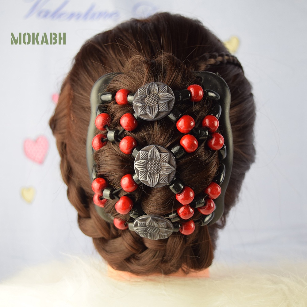 Lược Cài Tóc Hai Mặt Co Giãn Đính Hạt Phong Cách Vintage Cho Nữ