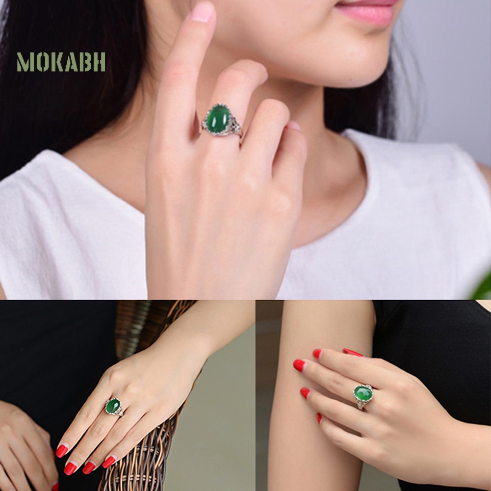 Nhẫn Đính Hôn Đính Đá Ngọc Lục Bảo Nhân Tạo Phong Cách Vintage Cho Nữ