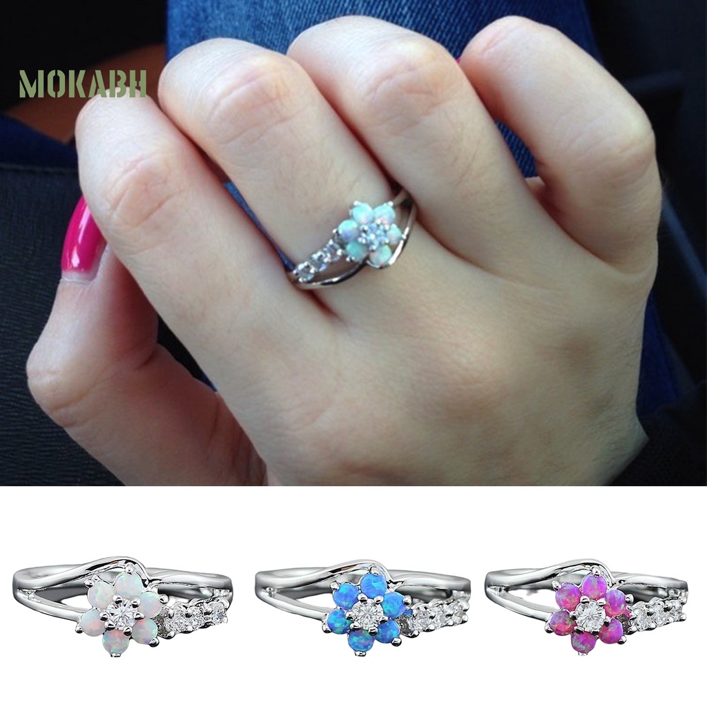Nhẫn Đính Đá Opal Nhân Tạo Hình Tròn Lấp Lánh Thời Trang Cho Nữ