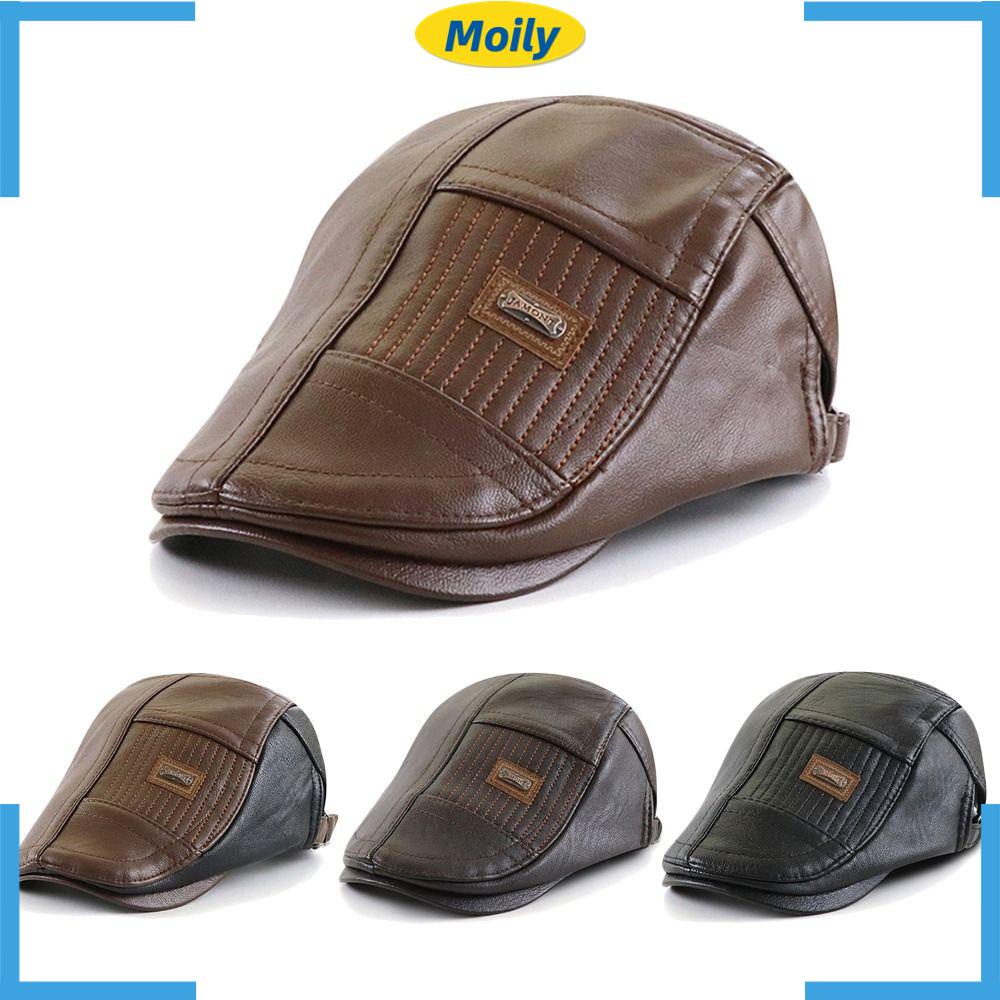 Mũ Beret Da PU Lót Nhung Giữ Ấm Thời Trang Cho Nam