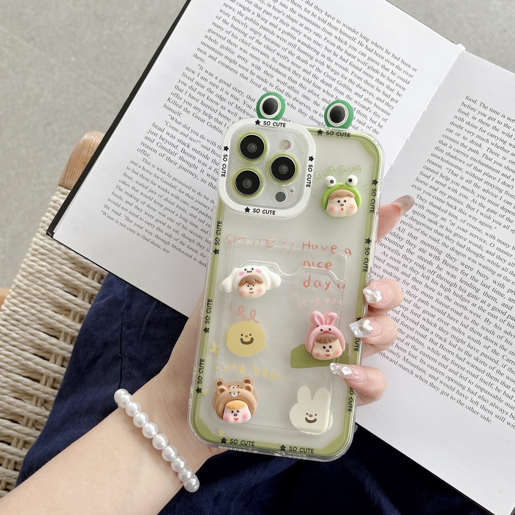 Ốp Điện Thoại TPU Mềm Trong Suốt Hình Động Vật Dễ Thương Có Ngăn Đựng Thẻ Cho iPhone 14 13 12 11 Pro XR XS Max 7 8 Plus