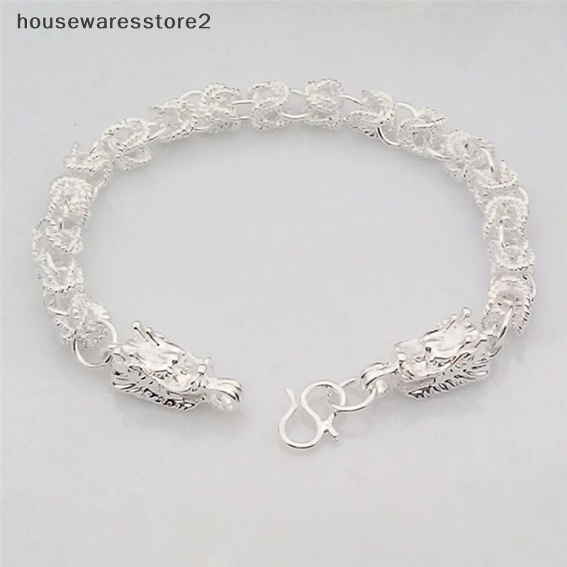 [housewaresstore2] Vòng Đeo Tay Chuỗi Xích Mạ Bạc Hình Rồng Thời Trang Mới Làm Quà Tặng Cho Nam