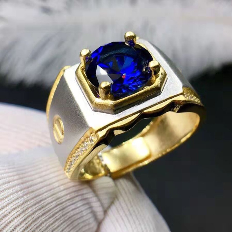 Nhẫn Titan Đính Đá Sapphire Thời Trang Cho Nam
