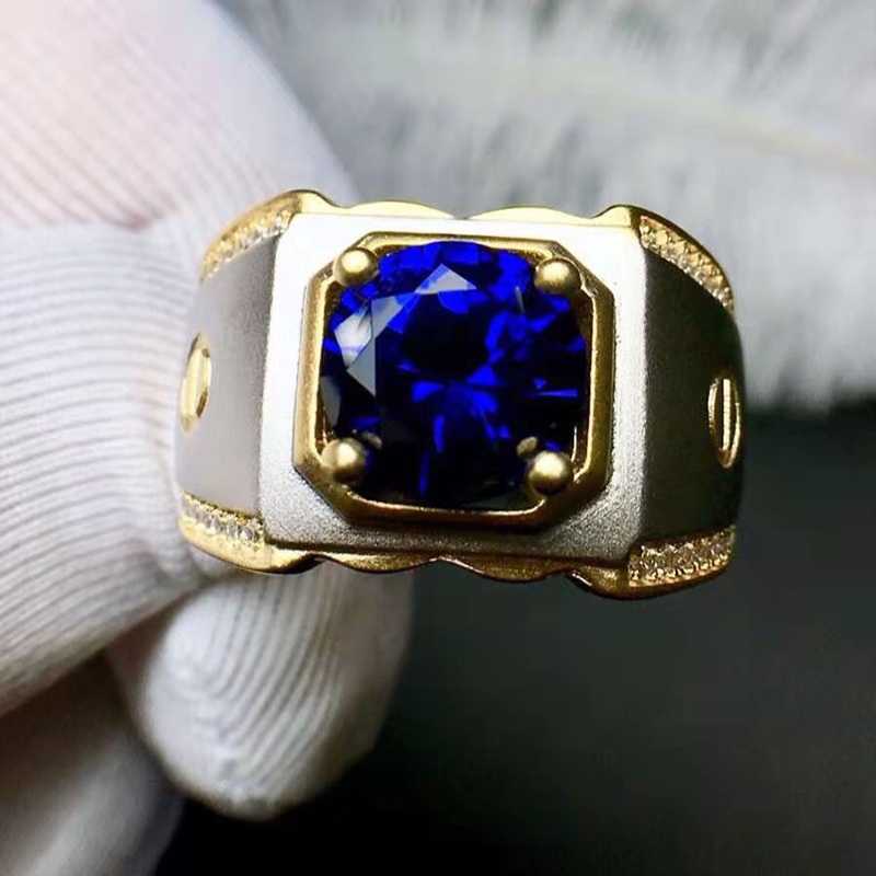 Nhẫn Titan Đính Đá Sapphire Thời Trang Cho Nam