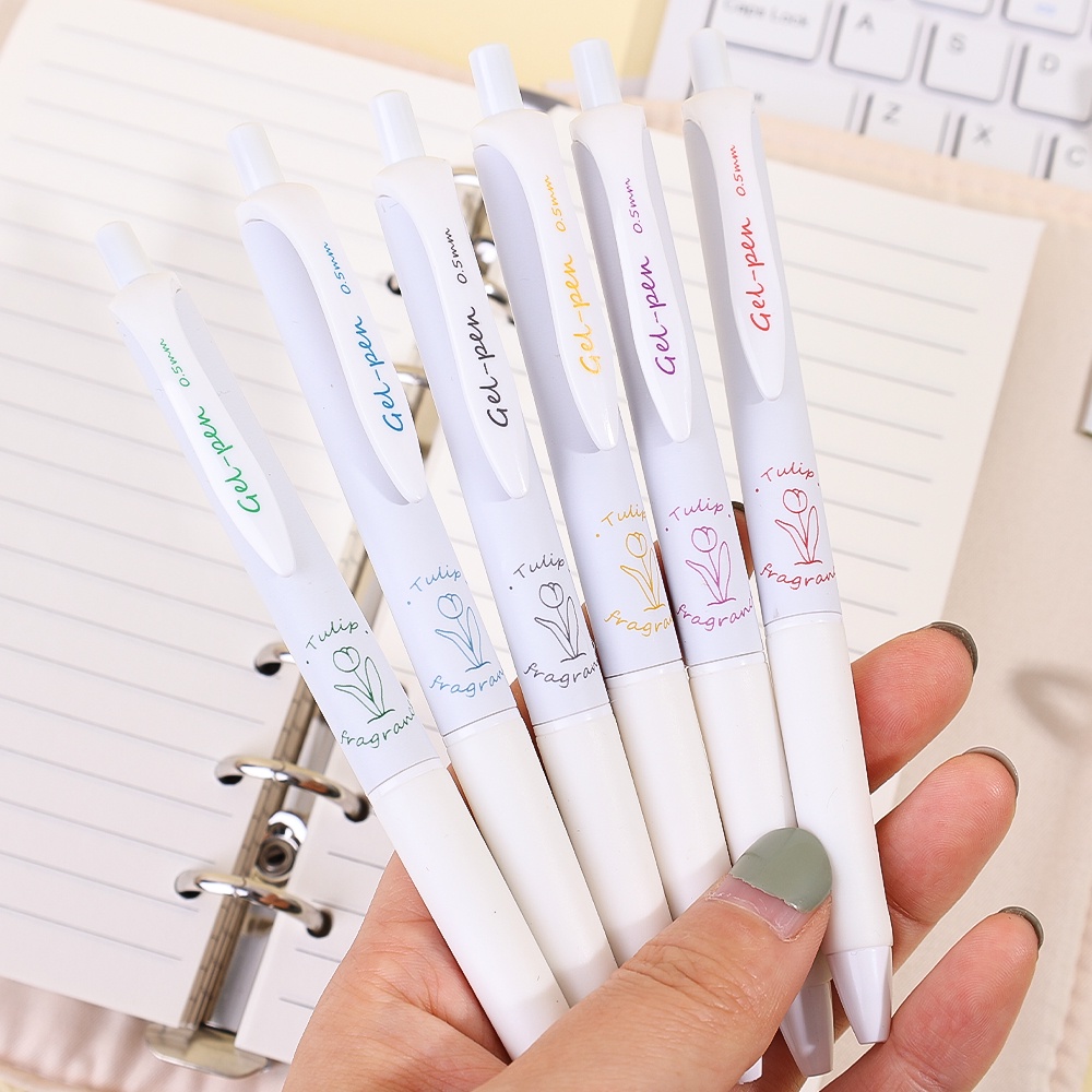 Bút Mực Gel Ngòi 0.5mm Họa Tiết Hoa Tulip Dễ Thương Cho Học Sinh