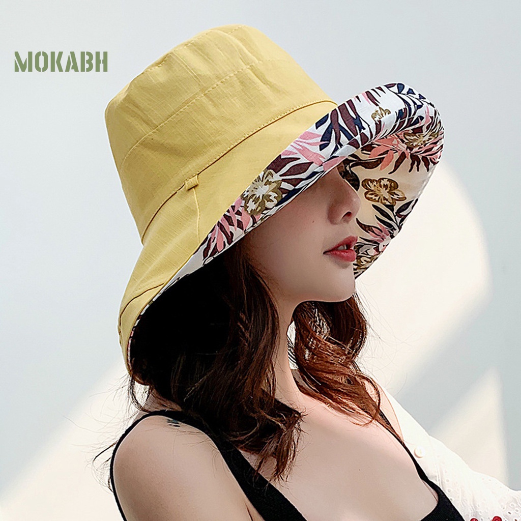 Mũ Bucket Hai Mặt Có Dây Rút Điều Chỉnh Được Thời Trang Mùa Hè Cho Nữ