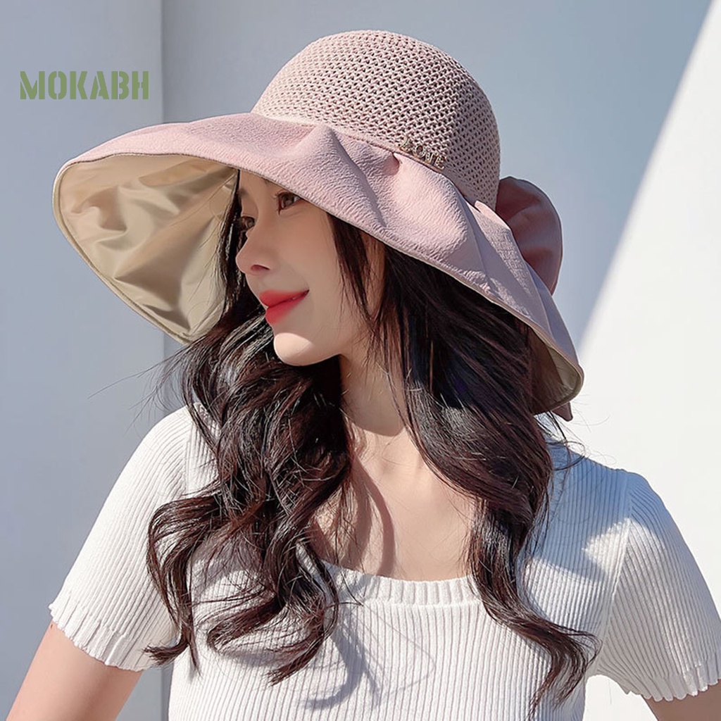 Nón Tai Bèo Vành Rộng Chống Tia UV Thoáng Khí Thắt Nơ Xinh Xắn Cho Nữ