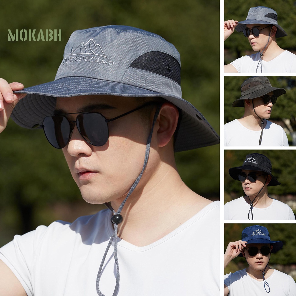 Nón Tai Bèo Phối Lưới Thoáng Khí Thêu Chữ Chống Gió Thời Trang Cho Nam