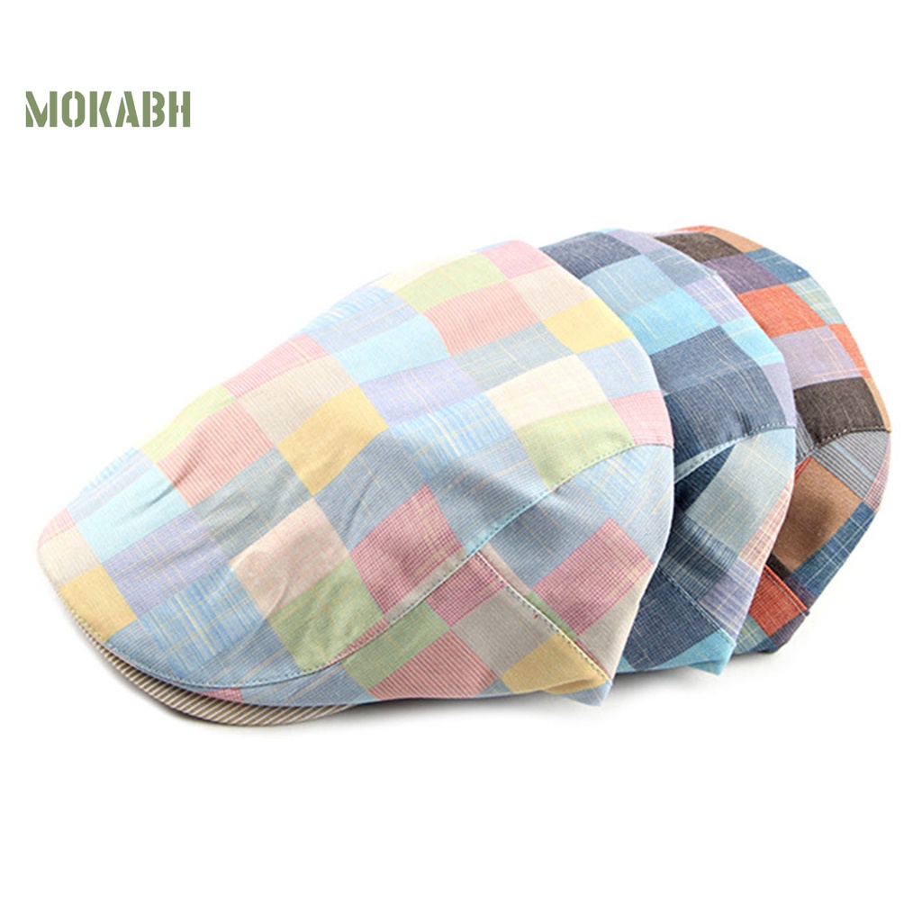 [Mok Abh] Mũ Lưỡi Trai Họa Tiết Kẻ Sọc Màu Tương Phản Phong Cách Vintage Cho Nam Mặc Hàng Ngày