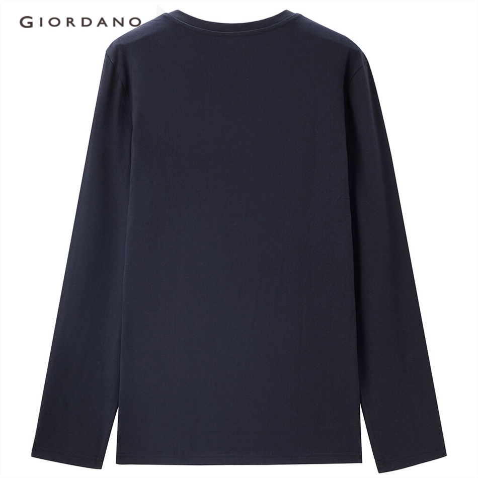Áo thun cotton GIORDANO 13022882 cổ V tay dài màu trơn thoải mái trẻ trung thường ngày cho nam