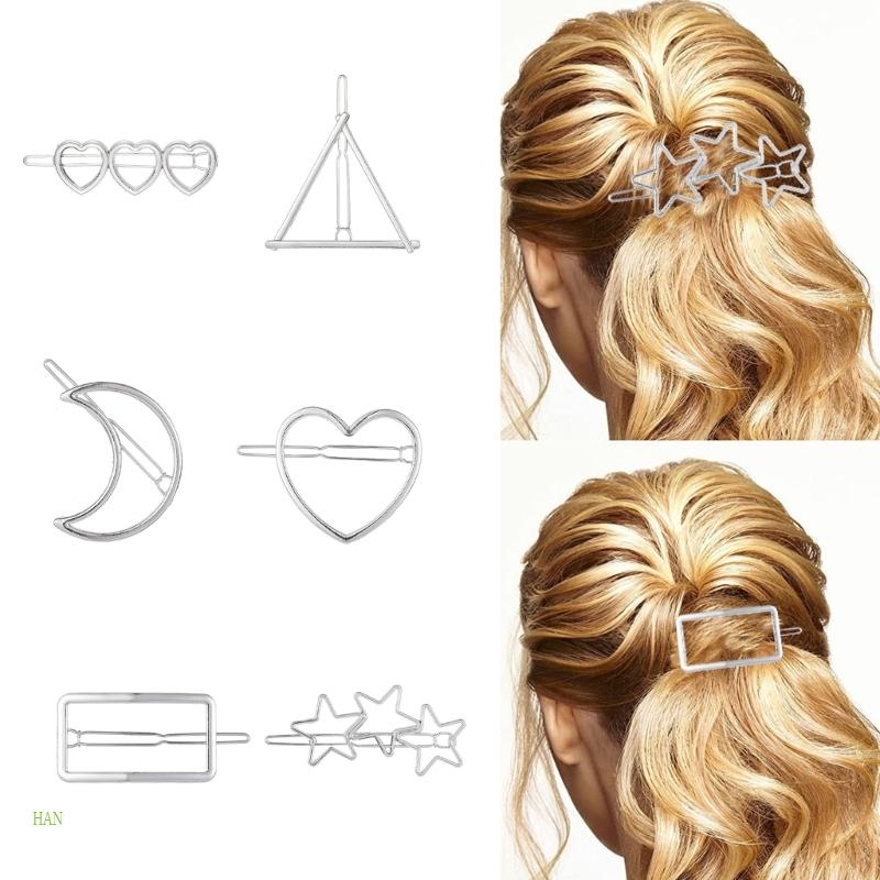 Kẹp Tóc Hình Ngôi Sao / Trái Tim / Mặt Trăng Bằng Kim Loại Màu Bạc Cho Nữ