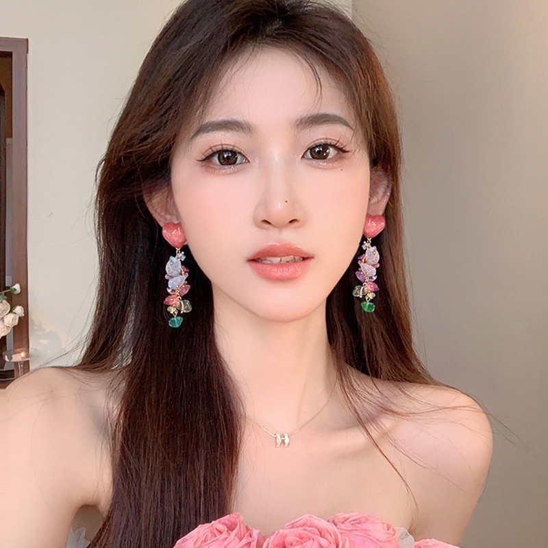 Bông Tai Dáng Dài Đính Đá Phối Tua Rua Thời Trang Cho Nữ