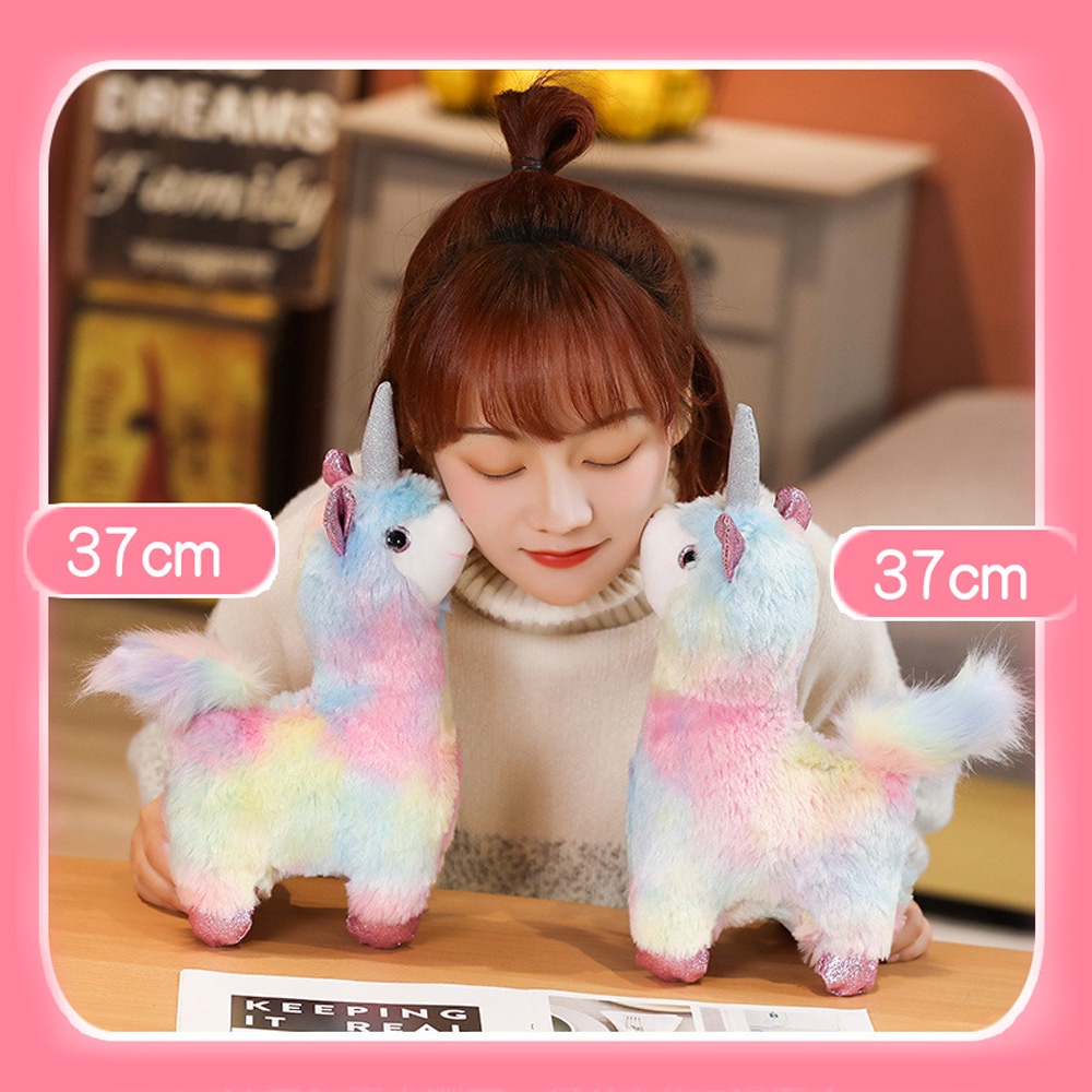 Thú Nhồi Bông Hình Lạc Đà Alpaca Màu Cầu Vồng