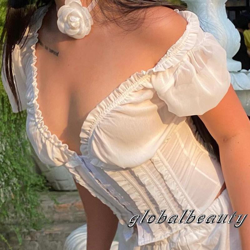 Áo Croptop Trễ Vai Tay Ngắn Màu Sắc Đơn Giản Cho Nữ