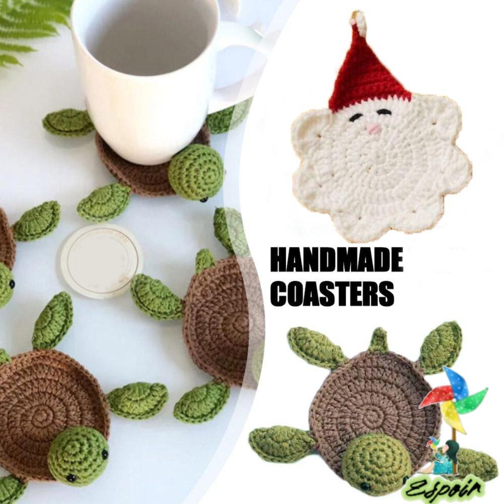 Espo Đế Lót Ly Đan Móc Hình Rùa Handmade Màu Xanh Lá Dễ Vệ Sinh Trang Trí Bàn Cà Phê