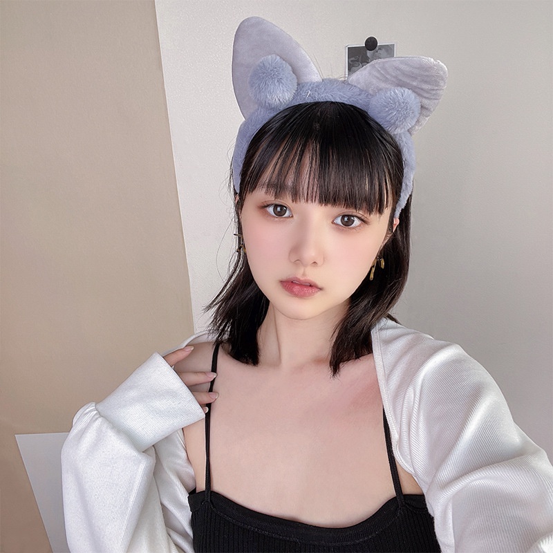 Băng Đô Rửa Mặt Hình Tai Mèo Phối Lông Dễ Thương Phong Cách Hàn Quốc Cho Nữ