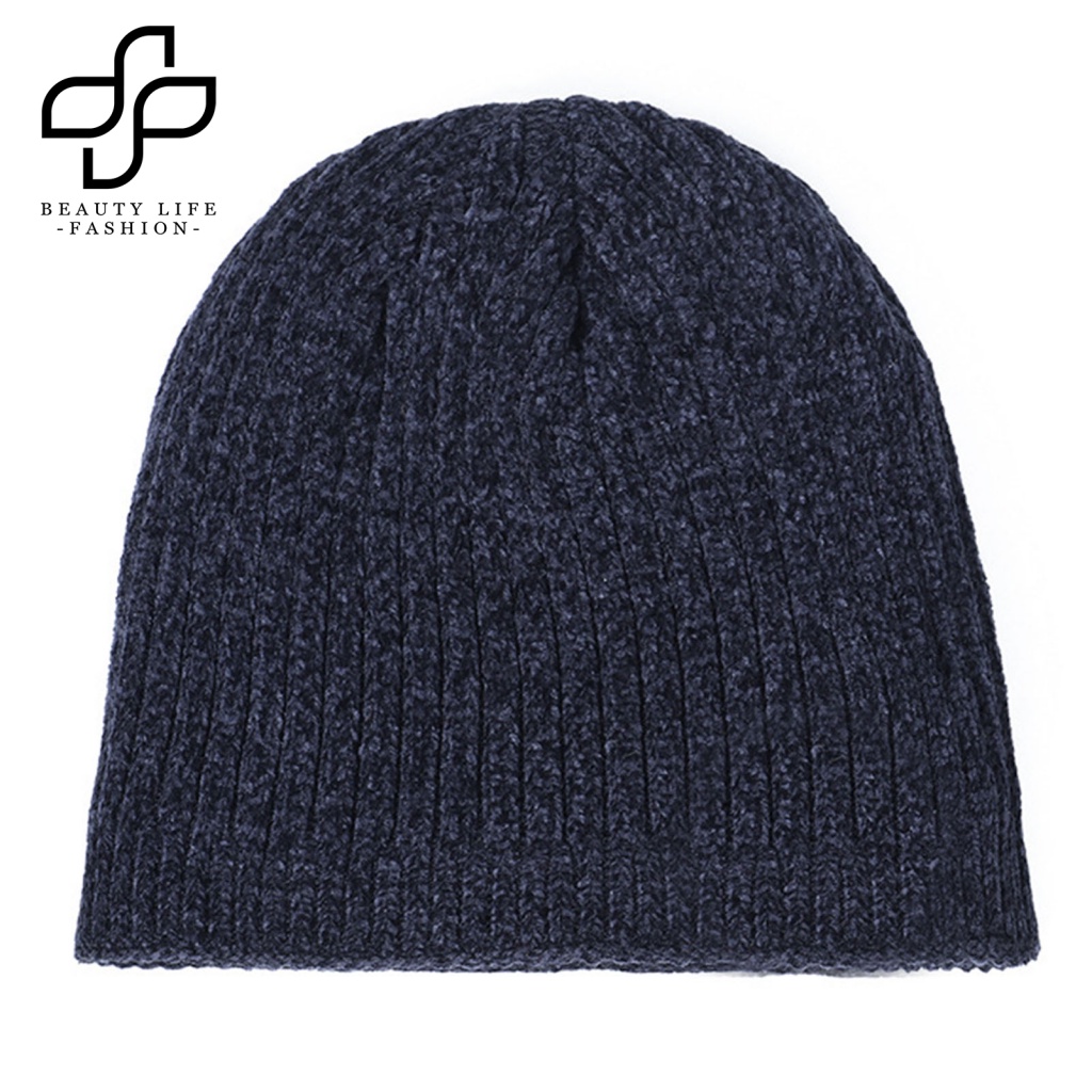 Mũ Beanie Dệt Kim Lót Lông Cừu Dày Màu Trơn In Logo Chữ Thời Trang Mùa Đông Cho Nam