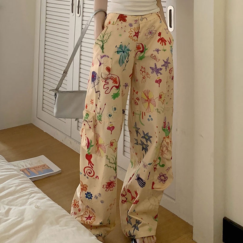 Kayna Quần Yếm In Họa Tiết graffiti Phong Cách Mỹ Thời Trang Mùa Hè Dành Cho Nữ