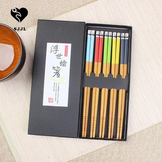 SJJL Bộ 5 đôi đũa tre phong cách Nhật Bản độc đáo