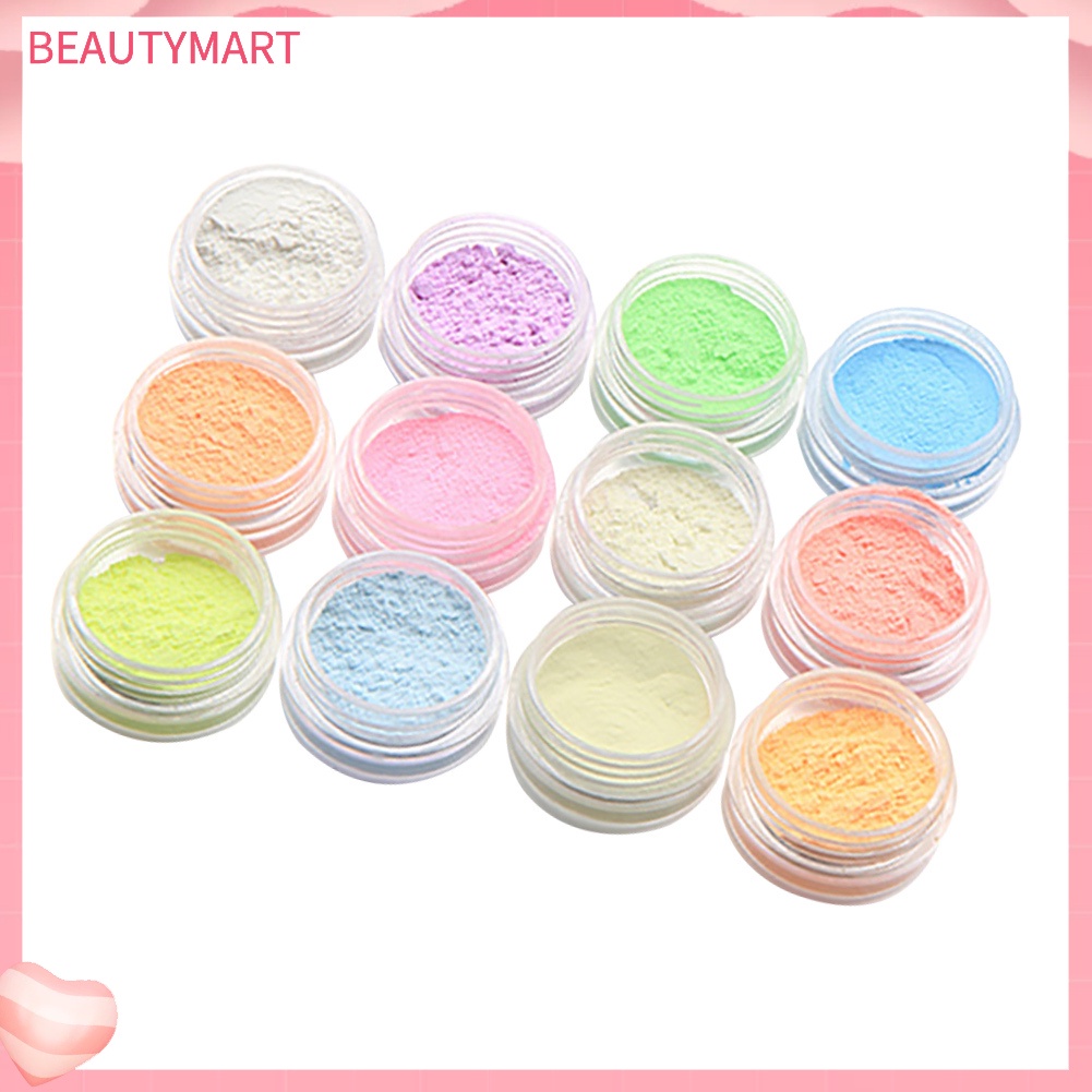 Bộ 12 Hộp Bột Dạ Quang Lấp Lánh Dùng Trang Trí Móng Tay Nghệ Thuật DIY