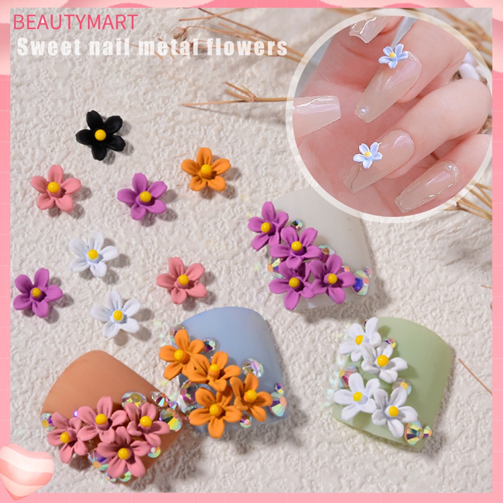 Bộ 5 Phụ Kiện Trang Trí Móng Tay Hình Hoa 3D Bằng Hợp Kim Đa Năng Quyến Rũ Dành Cho Nữ
