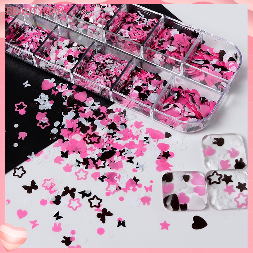 1 Hộp 1 Hộp Kim Tuyến Tròn / Bướm / Ngôi Sao / Trái Tim Trang Trí Móng Tay Nghệ Thuật