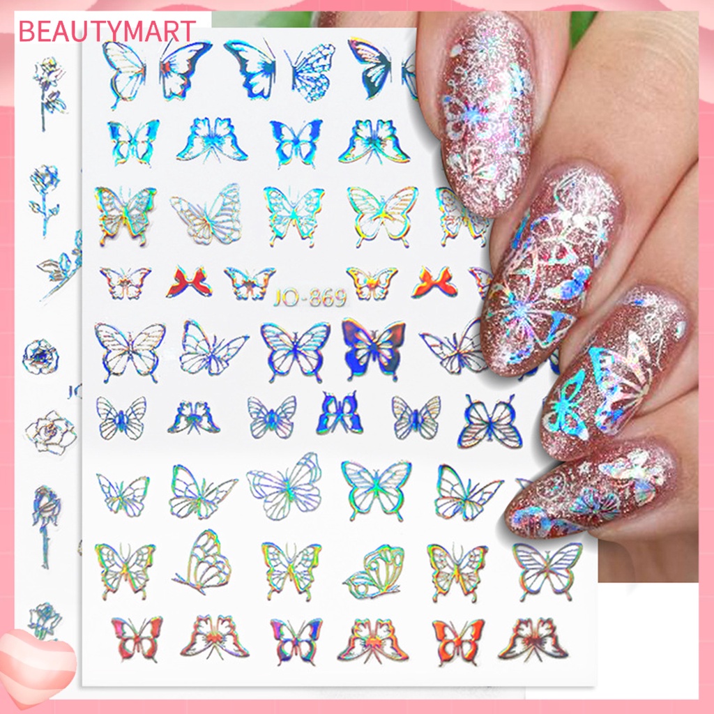 Miếng Dán Móng Tay Tự Dính Chống Nước Họa Tiết Hoa Bướm Trái Tim Xinh Xắn