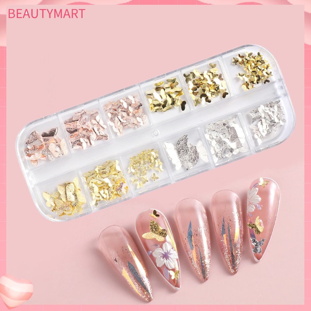 1 Hộp Phụ Kiện Trang Trí Móng Tay Nghệ Thuật Tạo Hiệu Ứng Hình Bướm Nhiều Màu Sắc Lấp Lánh Charms