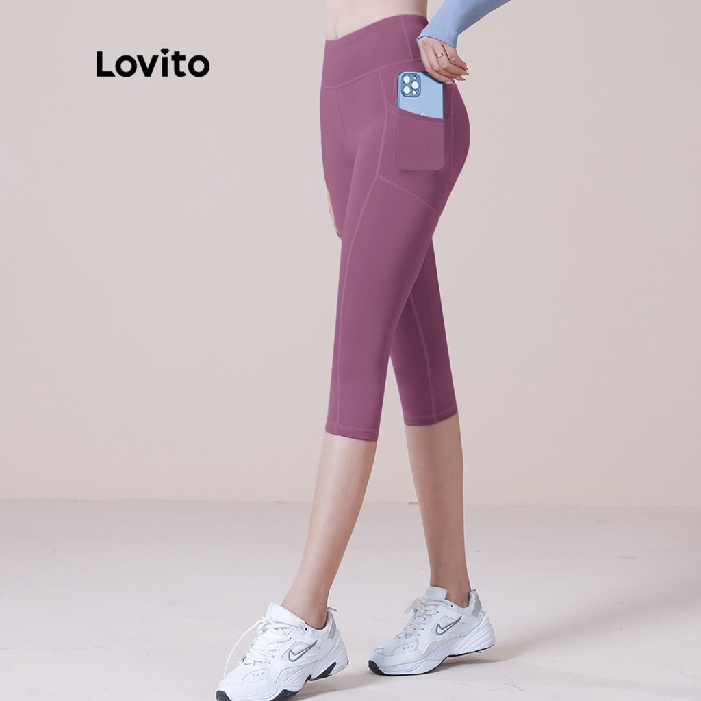 Lovito Quần legging thể thao trơn bỏ túi Basic Dri Fit cho nữ LNA10150 (Xám Đậm/Xanh Đậm/Hồng)