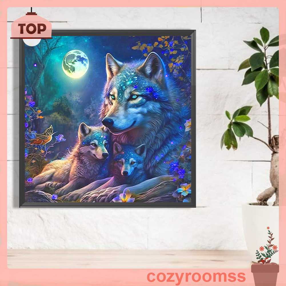 Tranh Đính Đá Kim Cương Toàn Bộ 5D DIY Hình Vẽ Sói Trang Trí Nhà Cửa
