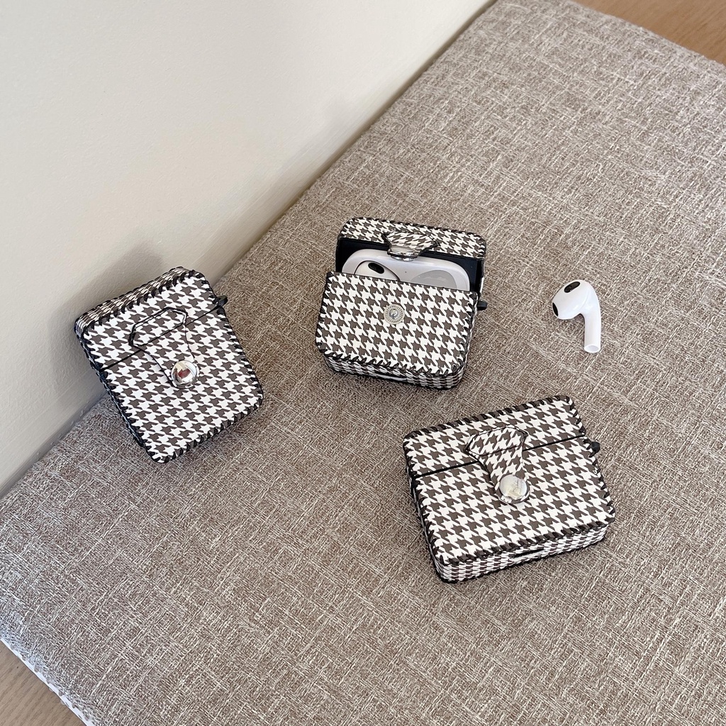 Vỏ Bảo Vệ Hộp Sạc Tai Nghe AirPods 1 2 3 Pro2 2022 Kết Cấu Da PU Họa Tiết Kẻ Sọc Sang Trọng Kèm Dây Đeo Tiện Dụng