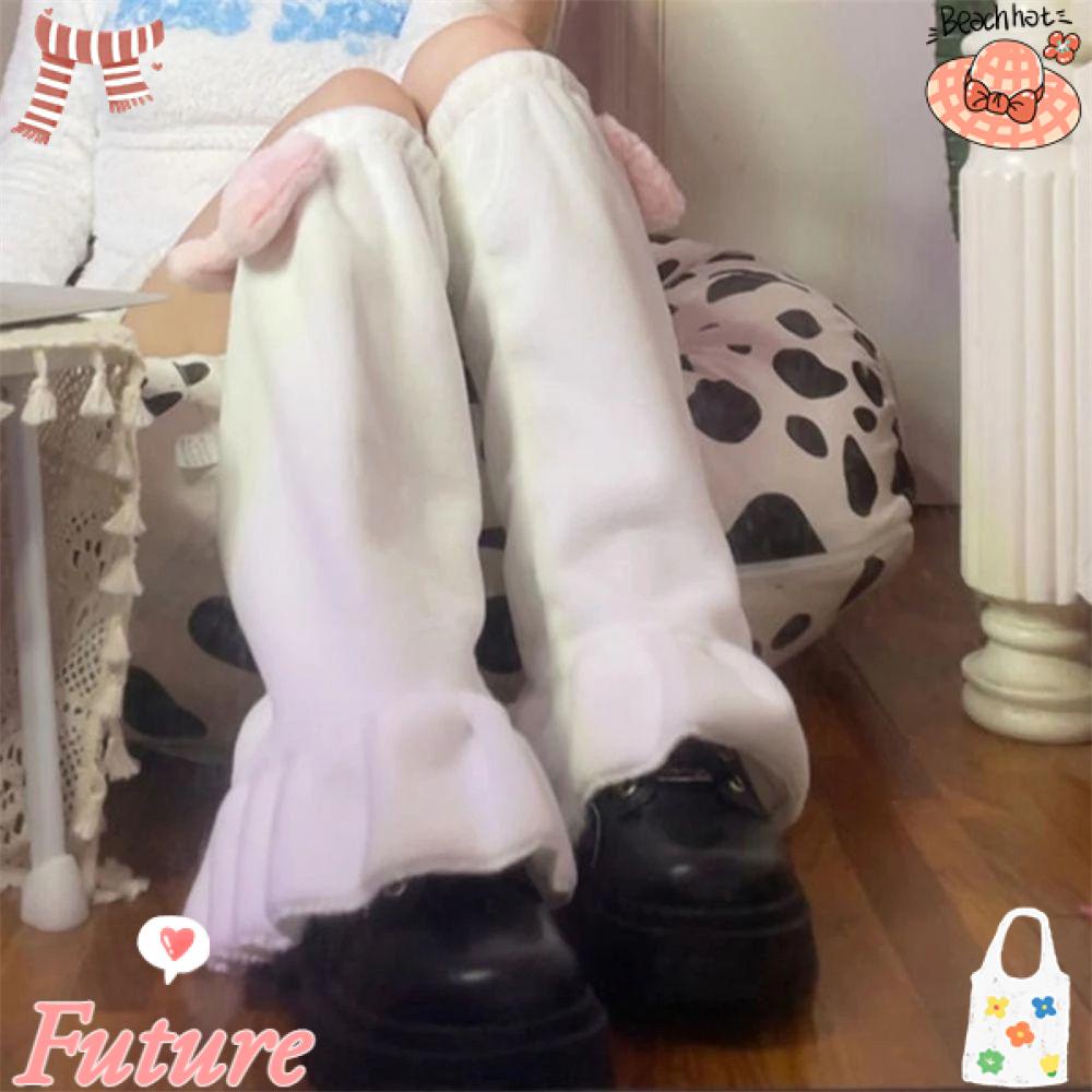 Tất Ống Chân Vải Nhung Phối Bèo Ấm Áp Thời Trang Mùa Đông Cho Nữ