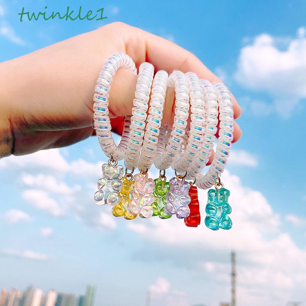 Dây Cột Tóc Đuôi Ngựa Co Giãn Đính Mặt Hình Gấu Nhiều Màu Sắc Thời Trang Mùa Hè