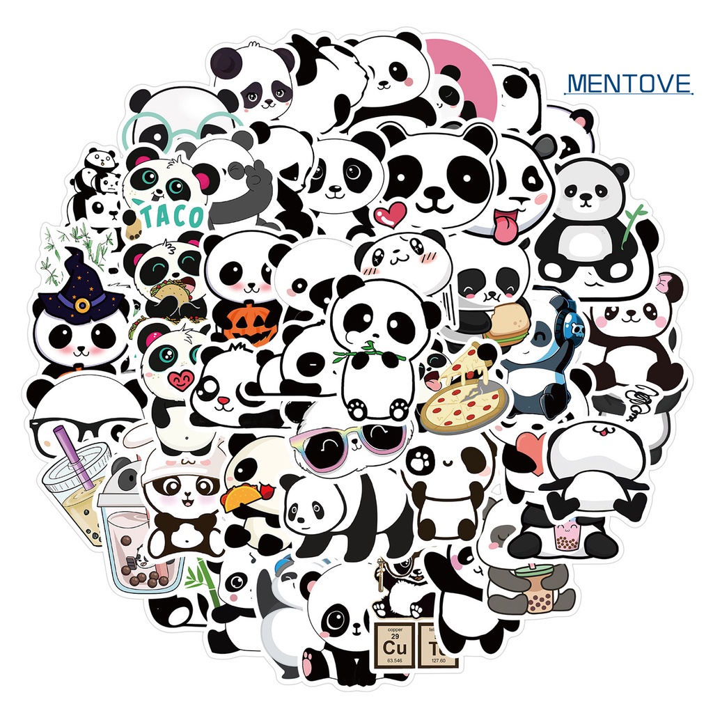 Set 50 Miếng Dán Hình Gấu Trúc Hoạt Hình Graffiti Nghệ Thuật Chống Thấm Nước Trang Trí Vali Laptop Xe Máy