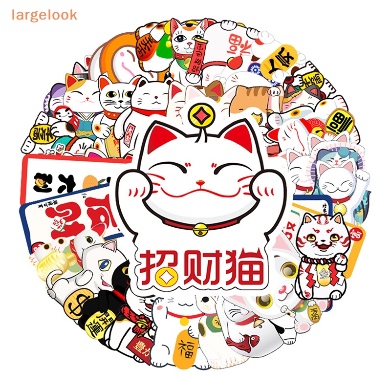 Bộ 50 Miếng Dán Hình Mèo May Mắn Dùng Trang Trí Vali Laptop Xe Hơi