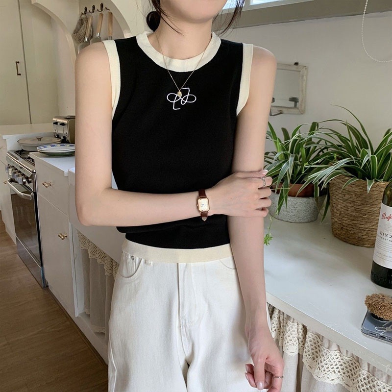 Áo Sát Nách Cổ Tròn Màu Trơn In Chữ Cỡ Lớn Thời Trang Mùa Hè Hàn Quốc 2023 Cho Nữ