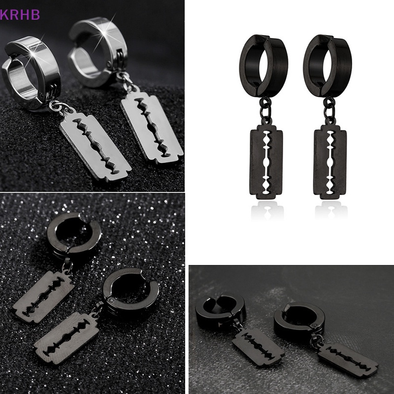 1 Đôi Bông Tai Hình Dao Cạo Rỗng Bằng Thép Không Gỉ Phong Cách Hip Hop Punk Mới