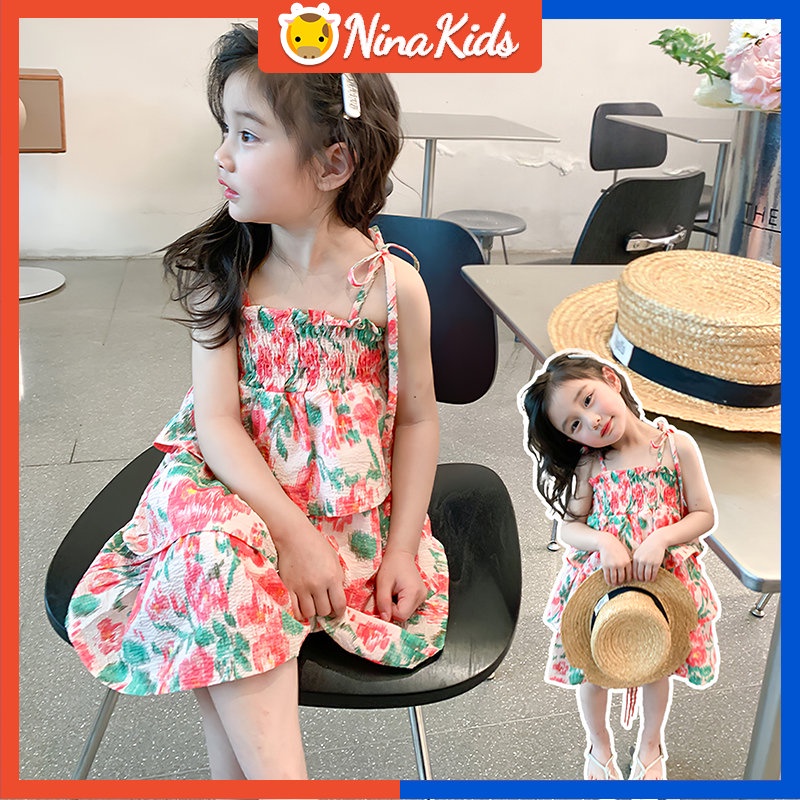 Đầm Hai Dây In Hoa Thời Trang Mùa Hè Cho Bé Gái 2-7 Tuổi