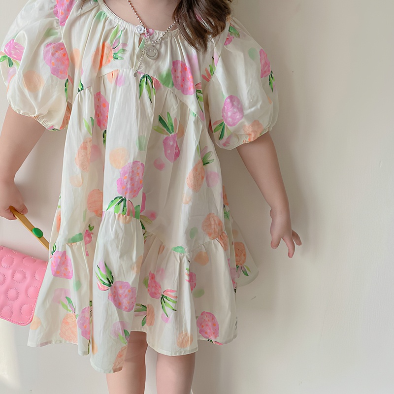 Đầm Tay Phồng In Hoa Phong Cách Hàn Quốc Xinh Xắn Cho Bé Gái 2-7 Tuổi