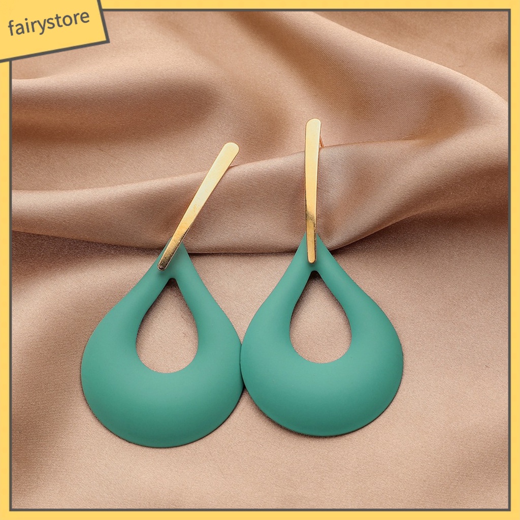 [FRO] 1 Đôi Bông Tai Hình Giọt Nước Lớn Bằng Kim Loại Sơn Hình Học Cá Tính Làm Quà Tặng Cho Nữ