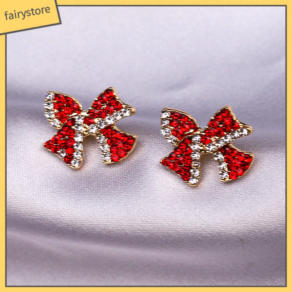 1 Đôi Bông Tai Hình Nơ Đính Đá Ngọt Ngào Dành Cho Nữ