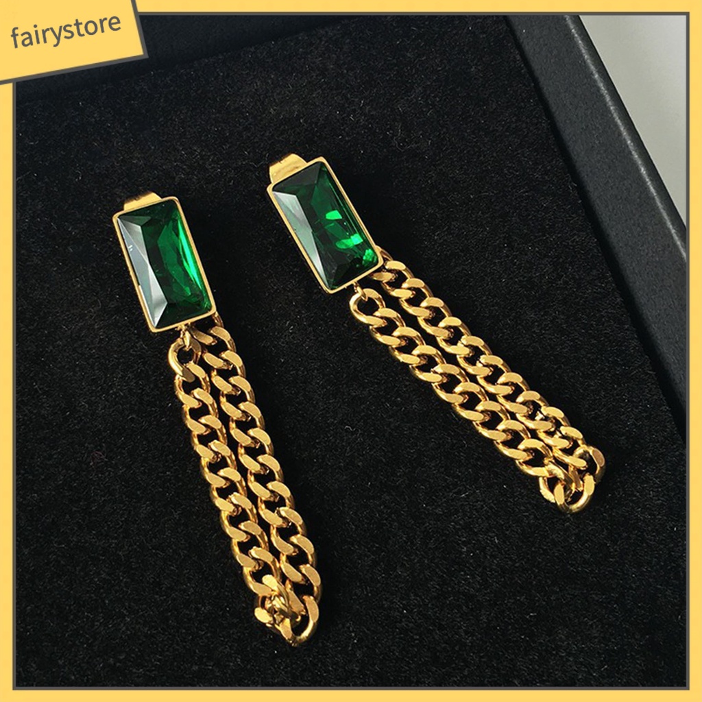 [FRO] Bộ Trang Sức Vòng cổ / Bông Tai / Vòng Tay Mặt Vuông Đính Đá Zircon Vintage Cho Nữ