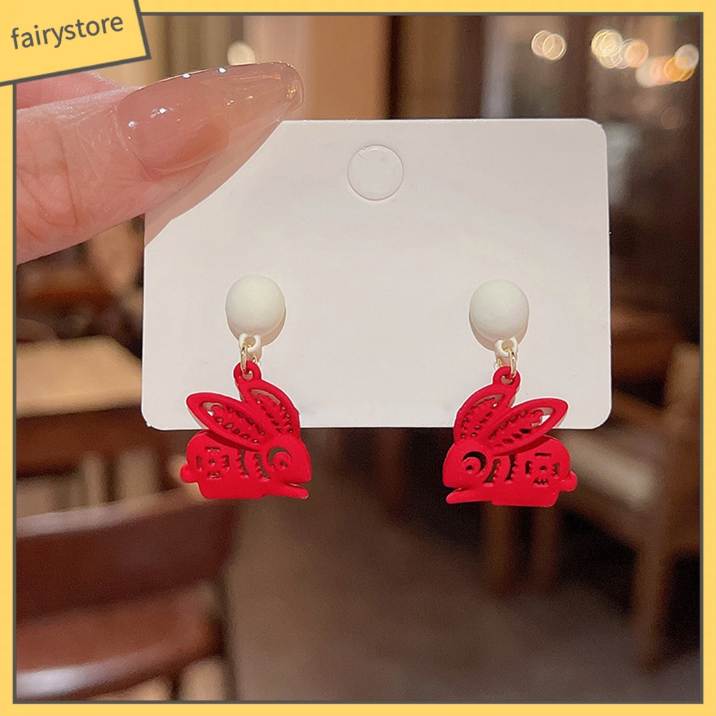 1 Đôi Bông Tai Hình Thỏ Trung Hoa Đính Ngọc Trai Giả Lãng Mạn Phong Cách Vintage