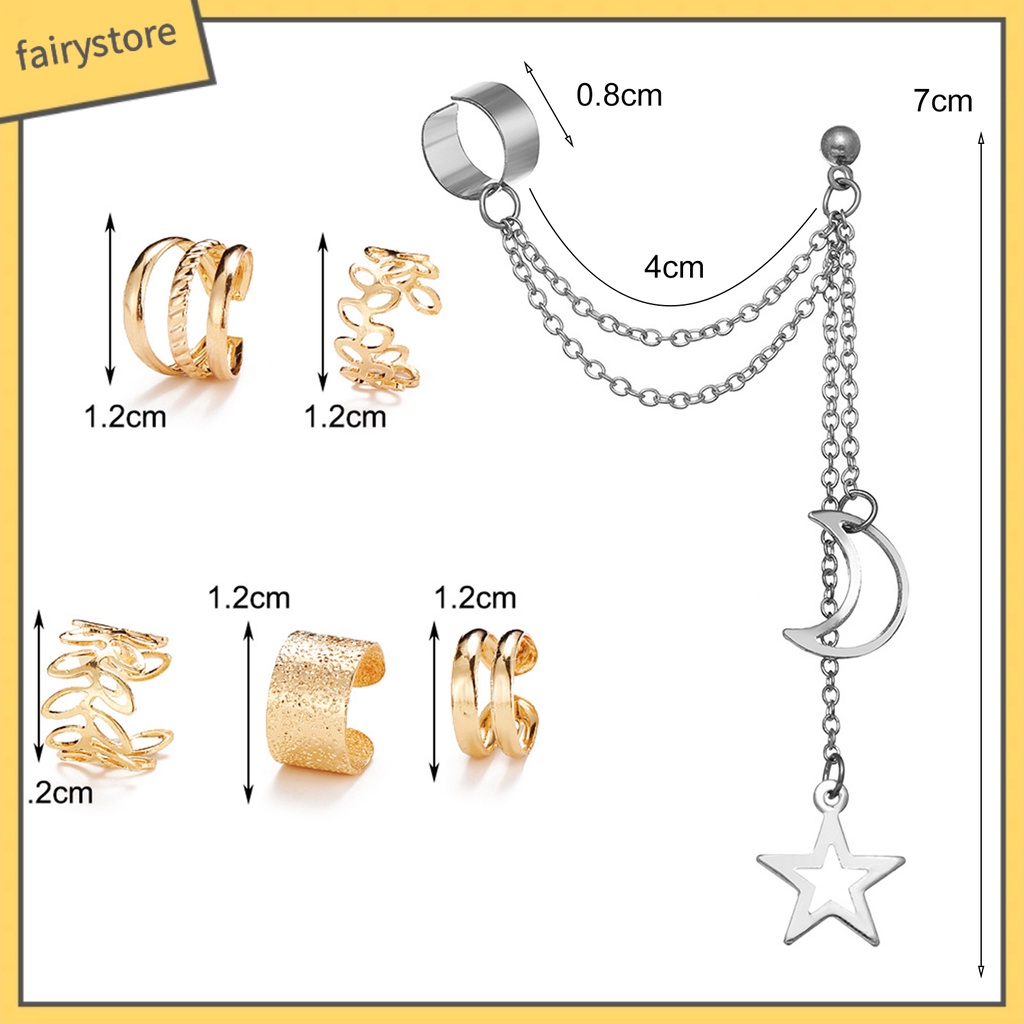 1 Set Khuyên Tai Dạng Vòng Tròn Không Xỏ Lỗ Phong Cách Hip hop Cá Tính Dành Cho Nữ