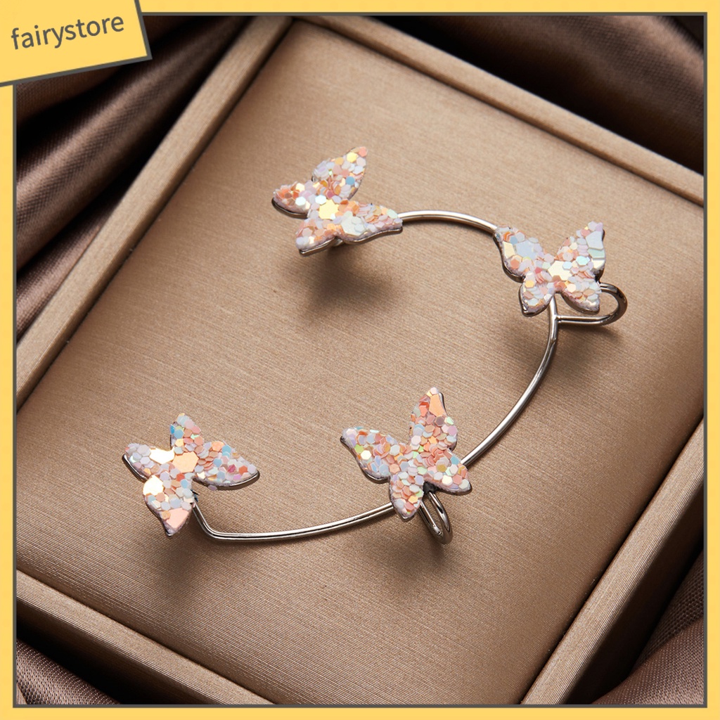 1 Khuyên Đeo Vành Tai Không Xỏ Lỗ Hình Bướm Đính Kim Sa Lấp Lánh