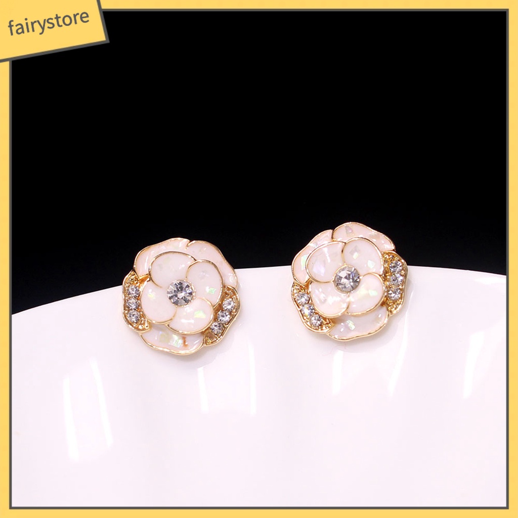 1 Đôi Bông Tai Hình Hoa Tráng Men Đính Đá Thời Trang